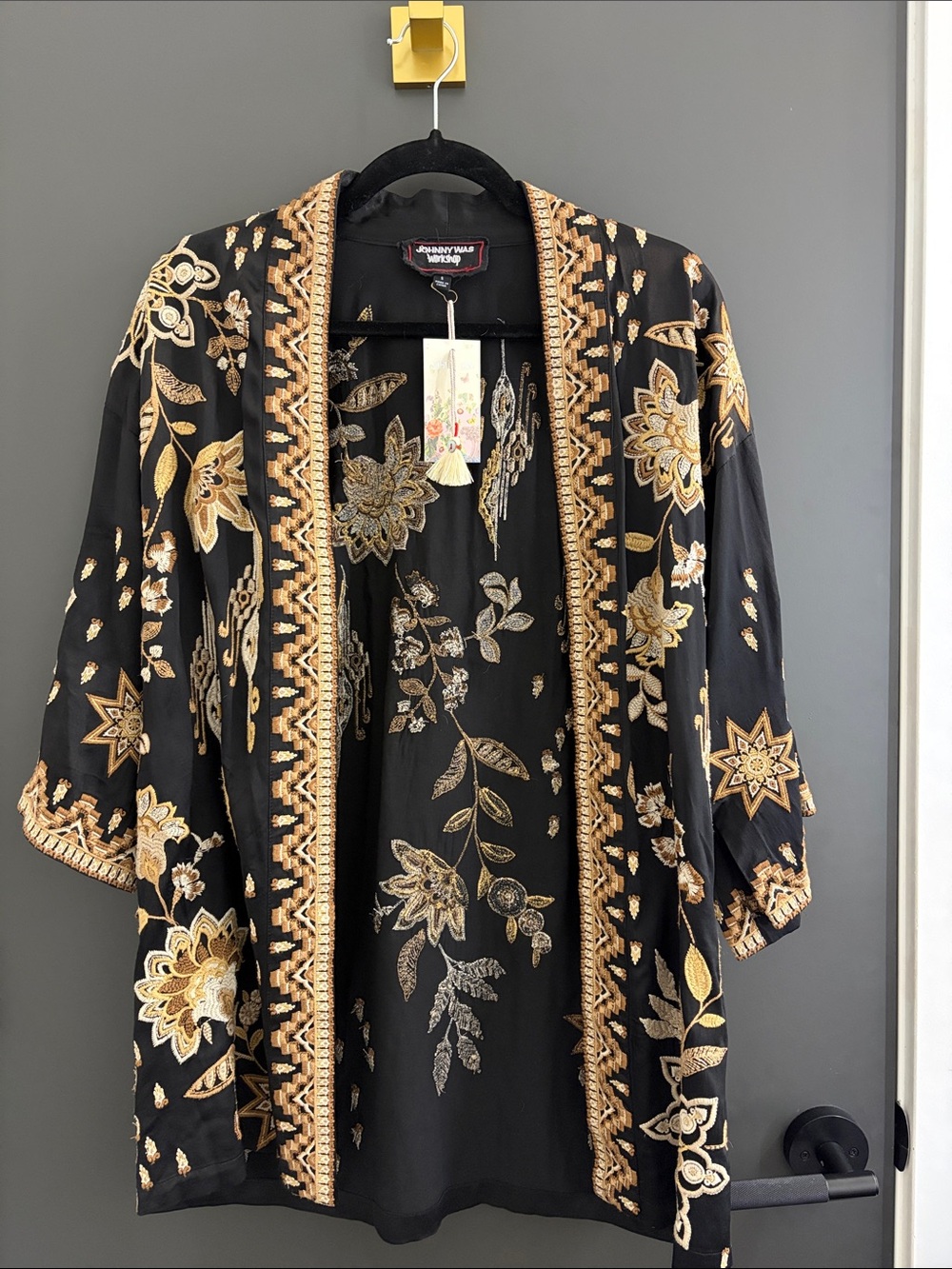 Johnny Was Black Kimono with Gold Embroidery - Picture 1 of 2